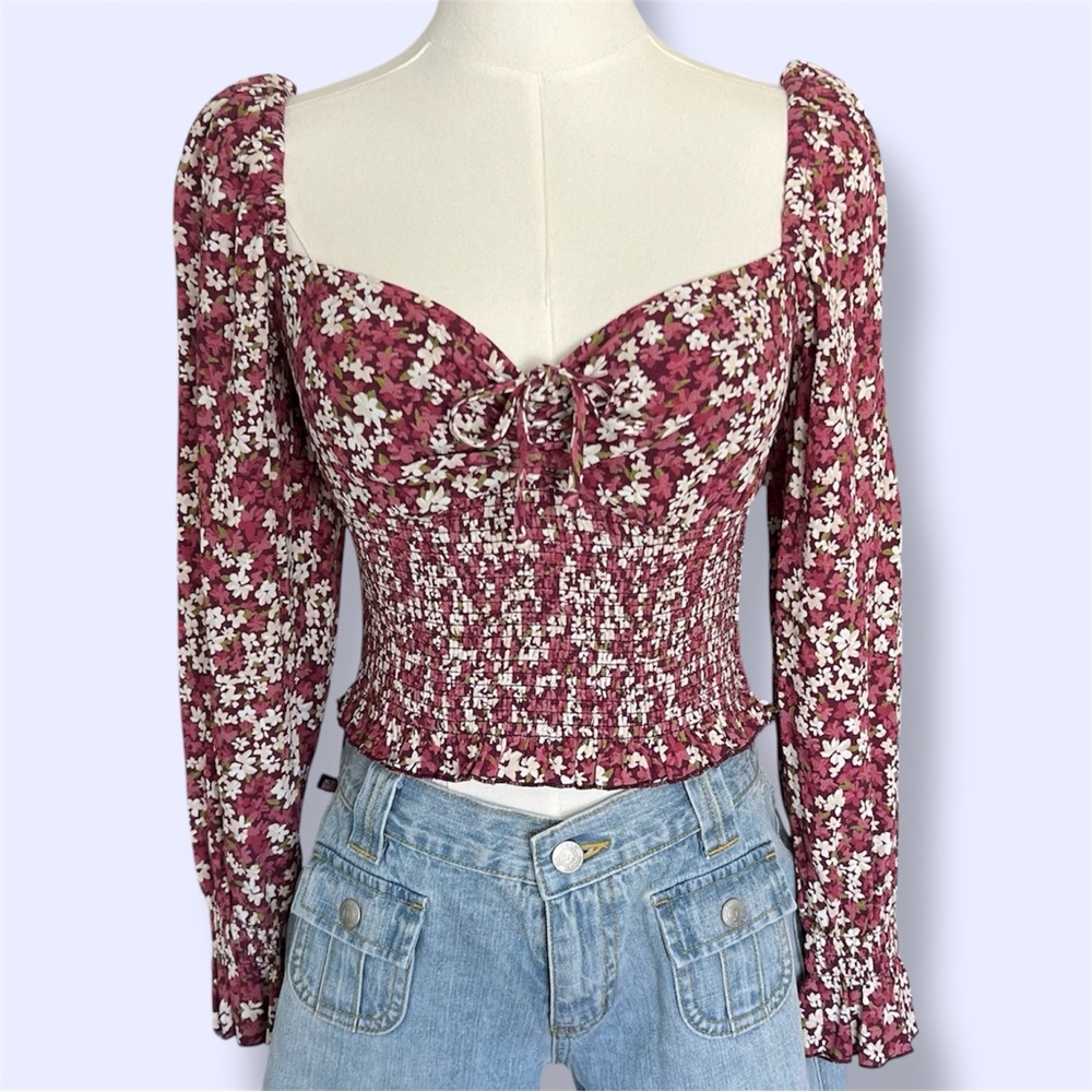 Aritzia Sunday Best Sinatra Rust Floral Long Sleeve Smoked Top